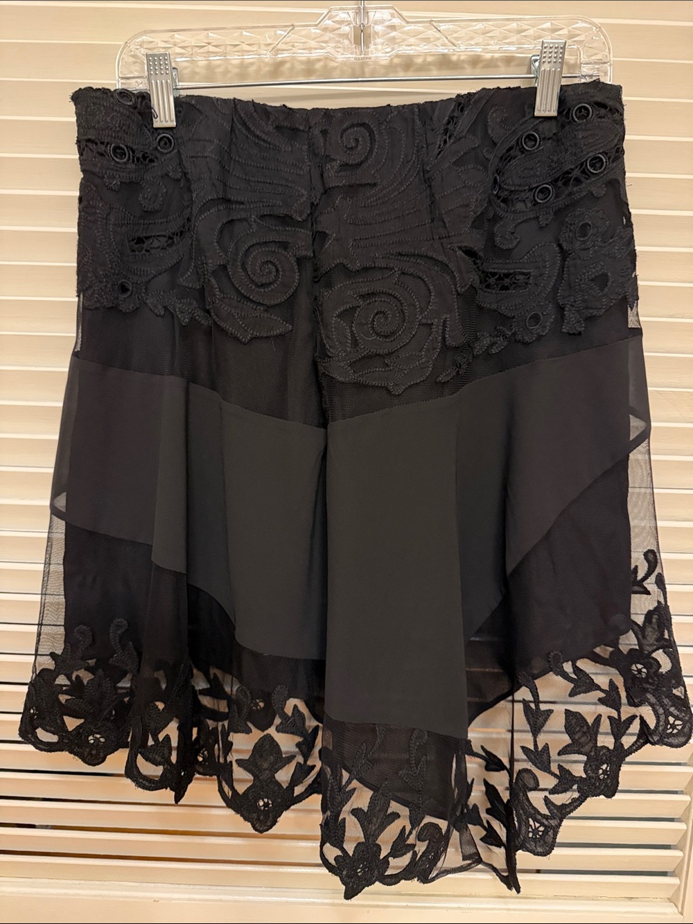 Anthropologie Maeve Asymmetrical Lace-Trim Skirt in Black, Size Medium, NWT
